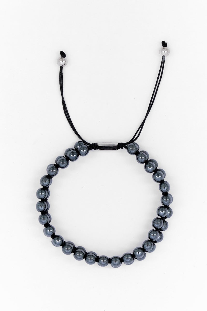 Steeltime Men Double Layered Hematite Beaded Bracelet, Black - Image 3